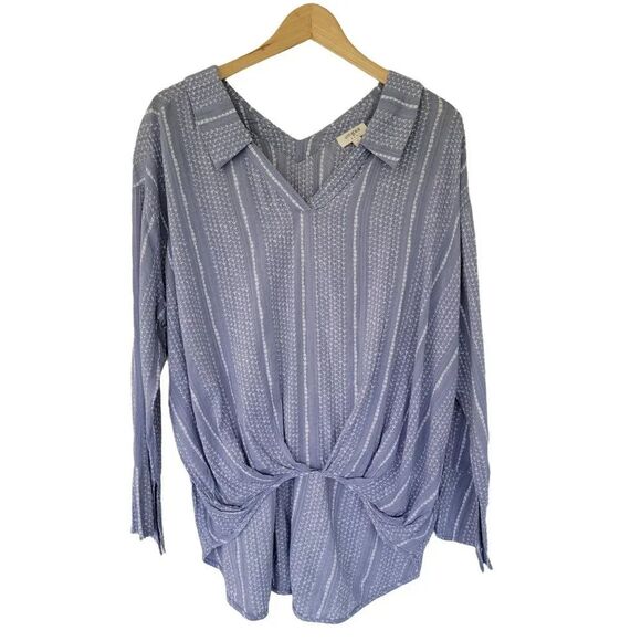 Umgee USA Striped Wrapped Front Top Womans Size M Blue White - Picture 1 of 16